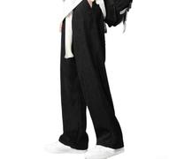 Herren Cordhose Straight Fit Elastischer Bund M-5XL(Black M)