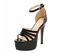 Herren Damen 14 cm Plateau Open Toe High Heels Riemen Knöchel Schnalle Stiletto High Heels Sandalen Große Größe Unisex,Schwarz,46 EU
