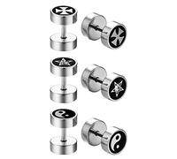 Herren Damen 3 Paare Edelstahl Ohrstecker Kreuz Set schwarz silber, OIDEA Punk Rock vintage rund Pentagramm Tai Chi Yin Yang Creolen Ohrringe