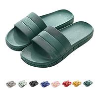 Herren Damen Badelatschen Streifen Hausschuhe Indoor-Haus Anti-Rutsch Dusche Badeschuhe Badeschlappen Rutschfest Pantoffeln Home Slippers Damen Plastik Schuhe Sandaeln Gr. 40/41 EU Dunkelgrün
