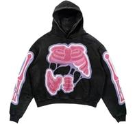 Herren Damen Gothic Casual Printed Skull Fashion Hoodie Skull Pullover Top Paar Loose Fit Hip Hop Letter Print Übergroßer Hoodie (Style 1,L)