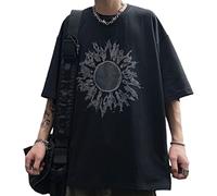 Herren Damen Gothic T-Shirt Y2K Tee Sun Graphic Emo Vintage Grunge Alt Streetwear Dark Academia Techwear Cyberpunk 2000er Jahre, Schwarz, L