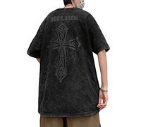 Herren Damen Gothic T-Shirt Y2K Vintage Tee Oversized Graphic Cross Streetwear Techwear Dark Academia Grunge Emo Alt Top, Schwarz, S
