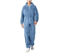 Herren Damen Jumpsuit Teddy Fleece Einteiler Overall Anzug Flauschig Schlafanzug Winter Warm Onesie Plüsch Kuschelig Overall Hausanzug Lang Schlafoverall Weich Pyjama Schlafanzug mit Kapuze
