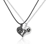 Herren Damen Paar Magnetische Anziehungskette Liebe Spleißen Sonne Mond Anhänger Projektion 100 Sprachen I Love You Set Halskette Schmuck (#2 Liebe Mattschwarz + Mattsilber)