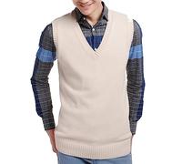 Herren Damen Strickweste Baumwolle V-Ausschnitt Weste JK Uniform Pullover Ärmellos Pullover Schule Strickjacke - Orange - XX-Large