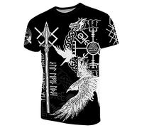 Herren Damen Viking Rune 3D Print Odin Rabe T-Shirts Tops, Nordische Mythologie Kurzarm Pullover Tees, Mode Vintage Rundhalsausschnitt Casual Tops Harajuku Streetwear
