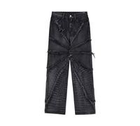 Herren Damen Vintage Jeans Y2K Hip Hop Jeans Baggy Spider Web Raw Edge Jeans Straight Leg Gewaschen Jeanshose Casual Harajuku Denim Hosen Teenager Mädchen Jungen Weite Skateboard Hose Streetwear