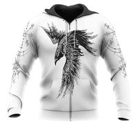 Herren Damen Wikinger Raben Kapuzenpullover Mit Reißverschluss - Nordische Mythologie Vegvisir Odin Krähe Graffiti Pullover - Unisex Wintermode Kapuzenpullover Langärmelige Jacken