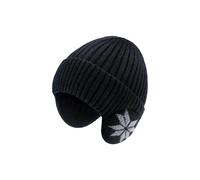 Herren Damen Wintermütze Gestrickte Ohrenkappe Elastische Strick-Skimütze Trappermütze Schwarz Large-X-Large