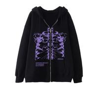 Herren Damen Y2K Skelett Reißverschluss Hoodie Emo Gothic Oversized Grunge Alt Jacke Vintage Grafik Baggy Dark Academia Punk, Schwarz-1, XXX-Large
