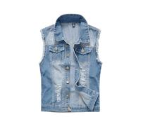 Herren Denim Weste Jacke Casual Slim Ärmellos Weste Ripped Revers Denim Mantel Klassische Vintage Cowboy Weste Outwear mit Taschen für Punk Motorrad Biker Western Stil Sommer Knopf Weste Top, blau, S