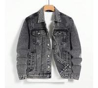Herren Destroyed Langarm Denim Jacke, dunkle einfarbige schwarze Baumwolle für Party, Grunge, Rapper, Ausgehen, Urlaub, Nationalpark, Urban, Gym, für