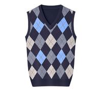 Herren Diamant West Dick Strickweste Business Ärmellose Pullunder Wollweste Argyle Lässig V-Ausschnitt Pulloverwesten Männer Gestrickt Pullover Baumwolle Kariert Strickwaren
