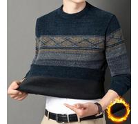 Herren dicker Chenille gestreifter Pullover, blau, Winter, für den Herbst