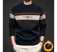 Herren dicker gestreifter Chenille-Pullover, vielseitig für Büro-Pendeln & Lässig, mittleres Alter, gestrickter Pullover, Winter, Langarm, wärmend