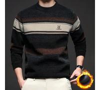 Herren dicker gestreifter Chenille-Pullover, vielseitig für Büro-Pendeln & Lässig, mittleres Alter, gestrickter Pullover, Winter, Langarmoberteil