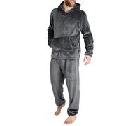 Herren Dicker Pyjama Lang Herren Schlafanzug Fleece Hoodie und Schlafhose Set Pyjama Herren und Teenager Jungen Schlafanzug Flanell-Kuschelanzug Flauschig 2 Teilig Teddy Fleece Trainingsanzug Weich