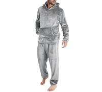 Herren Dicker Pyjama Lang Herren Schlafanzug Fleece Hoodie und Schlafhose Set Pyjama Herren und Teenager Jungen Schlafanzug Flanell-Kuschelanzug Flauschig 2 Teilig Teddy Fleece Trainingsanzug Weich