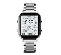 Herren Digitaluhr, Wasserdichte Armbanduhr mit Edelstahlarmband, Quadratische LED Armbanduhr mit Hintergrundbeleuchtung, Schrittzähler, Sportuhr für Draußen und Drinnen