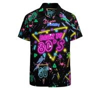 Herren Dinosaurier Hawaiihemden Casual Button Up Kurzarm Bedrucktes Hemd Party Outfit Lustige Strandkostüme, Schwarz-Rücken bis 80er Jahre, Mittel