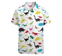 Herren Dinosaurier Hawaiihemden Casual Button Up Kurzarm Bedrucktes Shirt Party Outfit Lustige Strandkostüme, Dinosaurier-3, XL