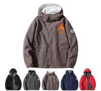 Herren Doppellagige Fleece-Kapuzenjacke | Unisex 360-Grad-Ultra-warmes Sherpa-Pullover mit durchgehendem Reißverschluss, khaki, XS