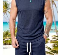 Herren Dunkelblau Waffelstrick Ärmelloses Tanktop und Shorts 2 Stücke Set, strukturiertes lässiges Outfit, leicht und hautfreundlich, Rundhals ärmello