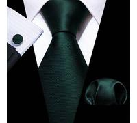 Herren Dunkelgrüne Krawattenset - beinhaltet Einstecktuch, Manschettenknöpfe und goldene Krawattennadel, klassische formelle Businesskrawatte, Accesso