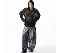 Herren einfarbiger Pullover mit Kapuze, Loose Fit, Drop-Shoulder, Langarm, Lochstrick