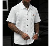 Herren Einfarbiges gestricktes Jacquard strukturiertes Hemd mit Brustlogo-Dekor, weich, Sommer, reif, lässig, locker, Kurzarm