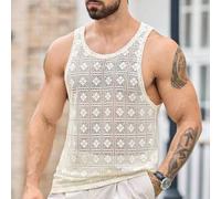 Herren Einfarbiges Rundhals gestreiftes lässiges Tanktop, Sommer Herren lässiges strukturiertes Stoff Tanktop, geeignet für tägliches Tragen und Urlau