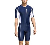 Herren Einteilig Trainings Badeanzug Kurzarm Rundhals Kontrast Surfanzug Badebekleidung Plus Size Bodysuit Shorty Neoprenanzug Schnelltrocknend Surfbekleidung Navy 3XL