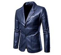 Herren Elegant Sakko Sportlich Freizeit PU Leder Blazer Mantel Herren 2-Knopf Sakko Sportlich Slim Fit Blazer Männer Modern Freizeit Jacke Business Anzugjacke Hochzeit Party Abschlussball Cocktail