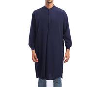 Herren Ethnische Abaya Kaftan Robe langärmelig muslimische Robe lange Hemden langärmelig lässige muslimische Robe arabische Mittelrobe langer Stil langärmlig Stehkragen Hemd modische Freizeitrobe