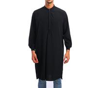 Herren Ethnische Abaya Kaftan Robe langärmelig muslimische Robe lange Hemden langärmelig lässige muslimische Robe arabische Mittelrobe langer Stil langärmlig Stehkragen Hemd modische Freizeitrobe