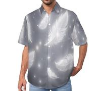 Herren Fallende Federn 3D-Druck Sommer Kurzarm Button Down Hawaii-Hemden, Traum Gedruckt Button Down Sommer Strand Shirts, Ideal für Urlaub, Festival