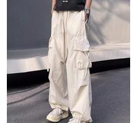 Herren Fallschirm-Cargohose, locker, übergroß, einfarbig, Hip-Hop, Y2K, Streetwear-Hose für Sommer, Urlaub, Alltag, Freizeitkleidung, Blau, Khaki, Schwarz (2XL Khaki)