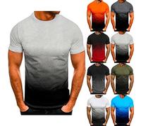 Herren Farbverlauf Rundhals Kurzarm Tshirt Männer Sommer Kurzärmlige Basic T-Shirts Male Leicht Baumwolle T Shirt Regular Fit Tops 3D Druck Gradient Oberteile Kurze Ärmel Lässig Slim-Fit-Hemd