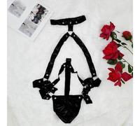 Herren Faux Leder Jumpsuit Halsband Schwarz Eng | T-Back Rückenausschnitt, hautenges Passform, Polyurethan, reißfest, für Rollenspiele