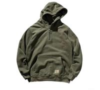Herren-Fleece-Kapuzenpullover mit halbem Reißverschluss, Retro-Stil, für amerikanischen Stil, langärmelig, Sweatshirt mit gerippten Bündchen, Größe M-3XL (Grün, M)