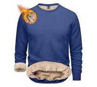 Herren-Fleecepullover, Fleece-gefüttert, Thermo-Sherpa-Pullover, Rundhalsausschnitt, Winter-Sweatshirt, dick, warm, flauschig, flauschig, lässig, einfarbig, Samt-Sweatshirt, blau, 3XL