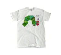 Herren Freizeit Baumwoll-T-Shirt, bedruckt mit Eric Carles 'The Very Hungry for CATERPILLAR' Design - Weiß, Rundhalsausschnitt, Kurzarm, weich und beq