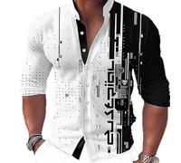 Herren Freizeithemd Geometrie Print Stehkragen Langarmhemden Mode 3D Retro Printed T Shirt Slim Fit Henley Shirt