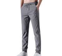 Herren-Freizeithose, schmal - Eisseide, gerade Hose, zierlich, weites Bein, leicht, Walking-Sweathose, Kordelzug, elastische Taille, Business-Bürohose, stilvoll und bequem, Bürokleidung, dunkelgrau,