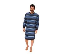 Herren Frottee Nachthemd mit Rundhals, Langarm mit Bündchen, Streifen, Blau, 69740, Gr. 58