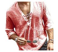 Herren Frühling Sommerhemd Kurzarm Baumwolle Leinen Hemden Männer Lose Kragen Button Shirt Seide Homme Casual (Color : Style 1 Color 2, Size : L.)