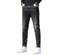 Herren Frühling Und Herbst Einfacher Trend Einfarbige Stretchjeans Business Slim Bequeme Hose Black 32
