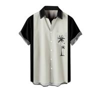 Herren Funky Hawaiihemd Kurzarm Freizeit Hawaii Hemd Print Hawaii-Shirt mit Fronttasche Vintage Bowling Shirt 1950er Retro Rockabilly Stil Kurzarm Button Down Musik Strandhemden
