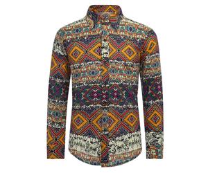 Herren Funky Printed Shirt Casual Shirt Ausgefallene Blumenoberteile M